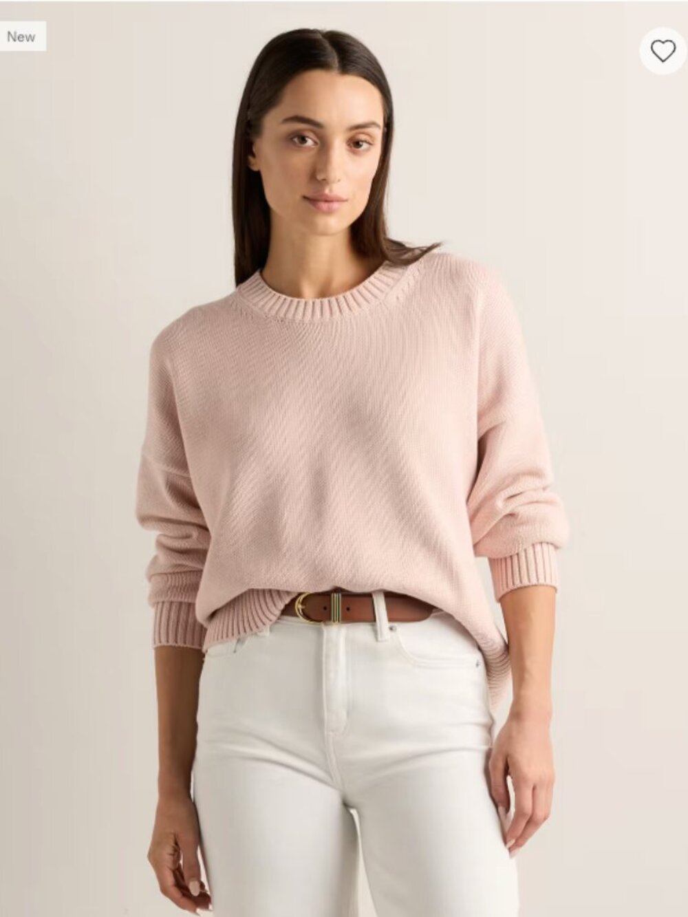 Quince Organic Cotton Boyfriend Crew Sweater Soft Shell Pink Size M